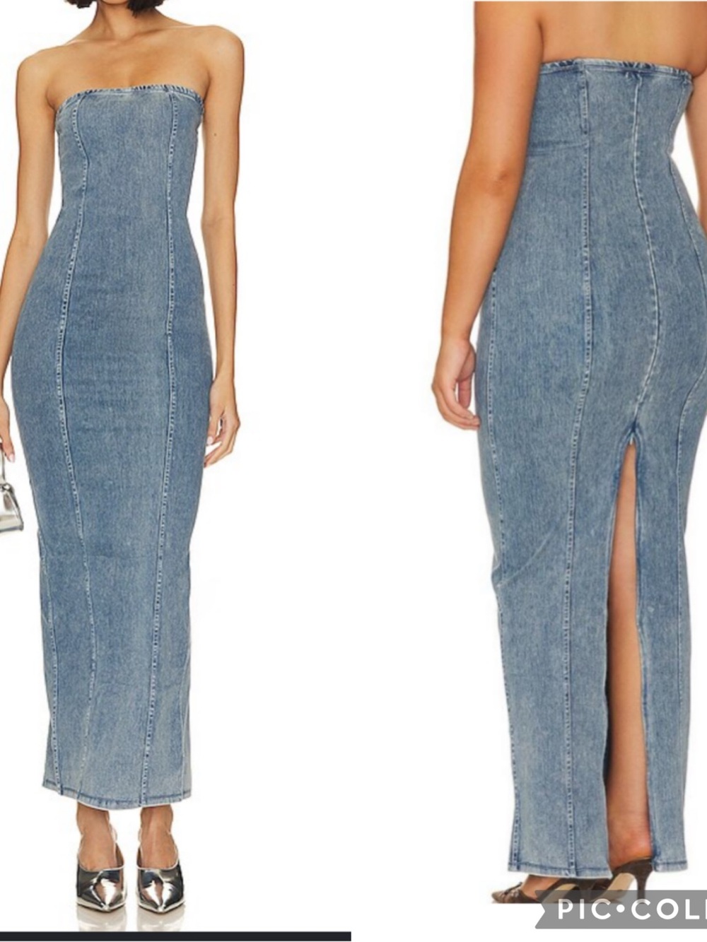 Good American Soft Sculpt Strapless Denim Maxi/Midi Dress in Blue